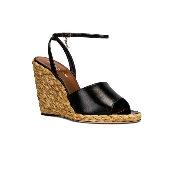 SAINT LAURENT - NIB Paloma Sandals Black Wedge Sandals Sz 36 1/2 - Picture 1 of 14